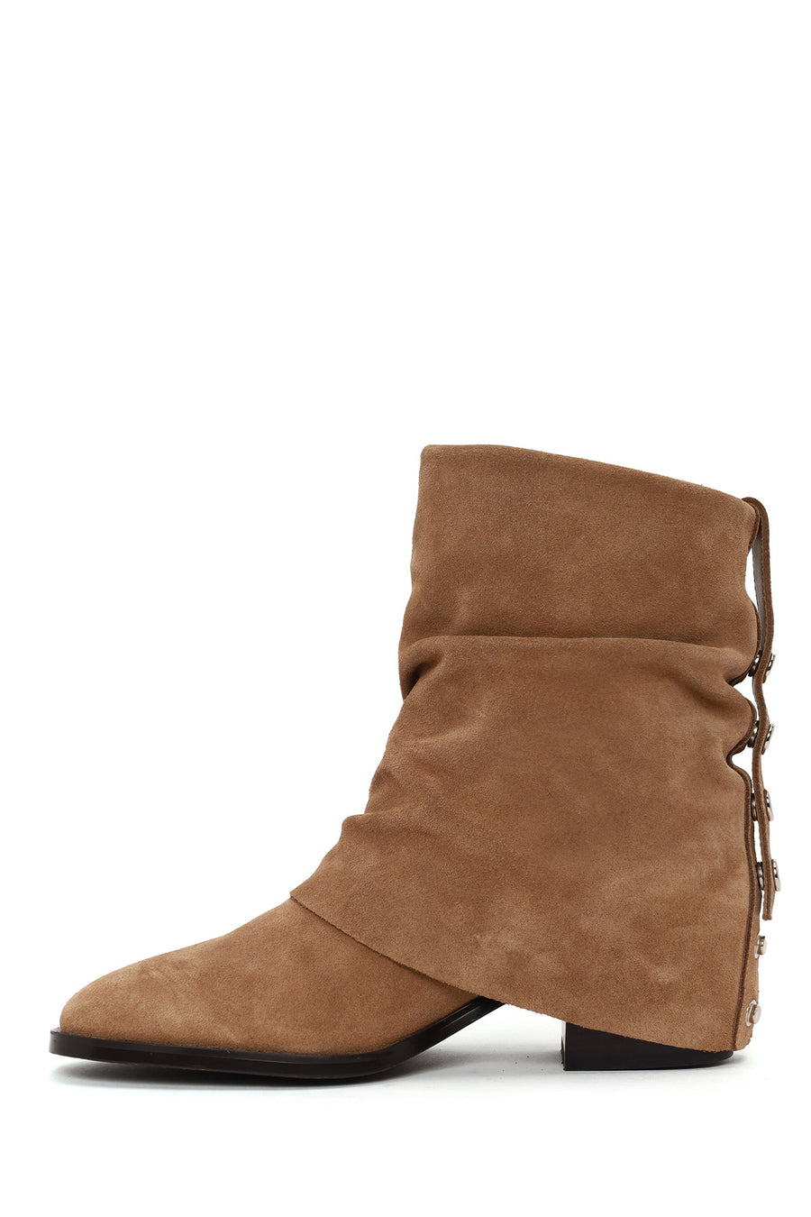 Woman Beige Chunky-Heel Suede Boots