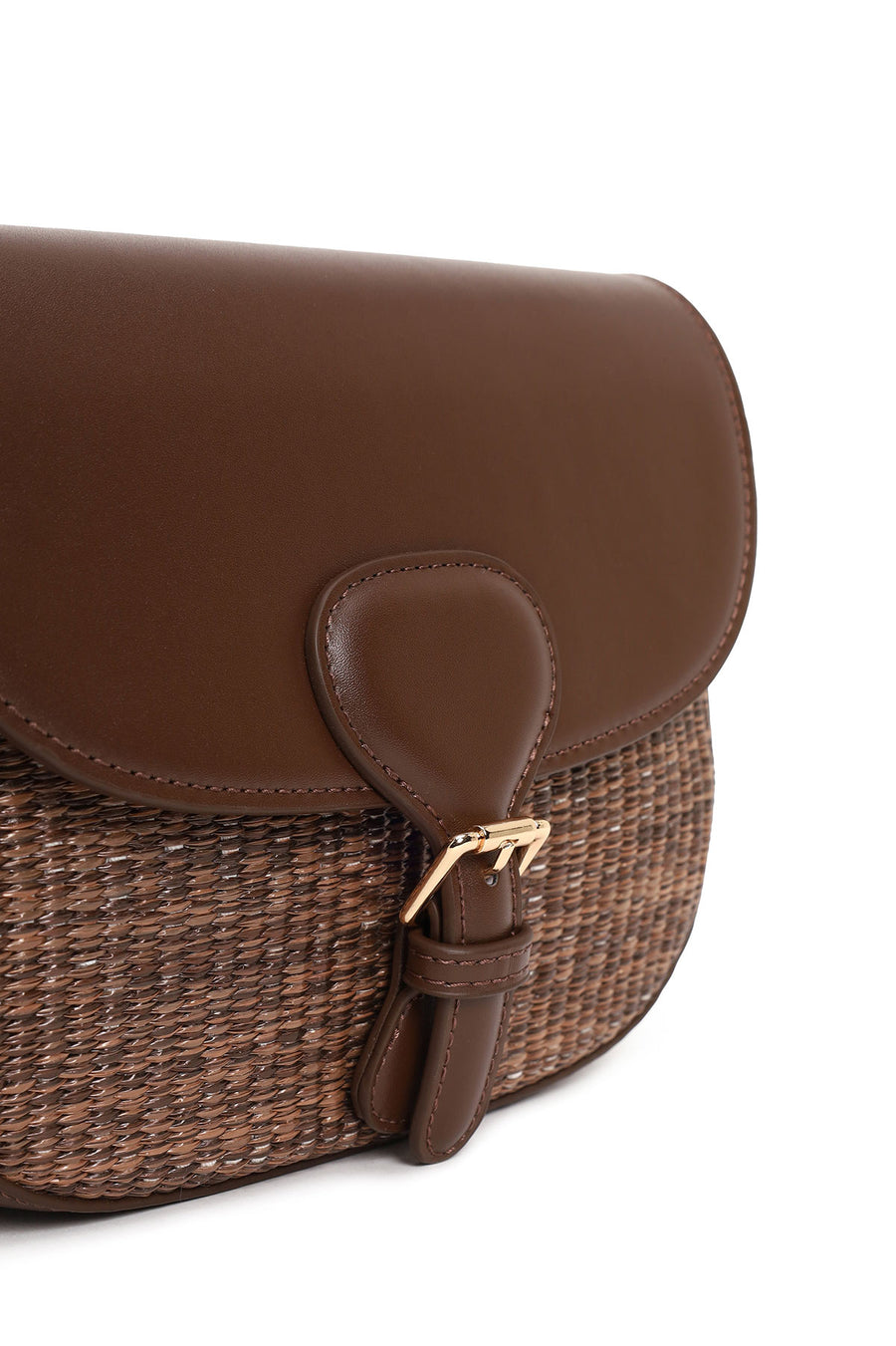 Woman Brown Long-Strap Wicker Crossbody Bag