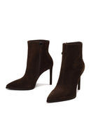 Woman Brown Zip Closure High Thin Heeled Suede Boots | Derimod