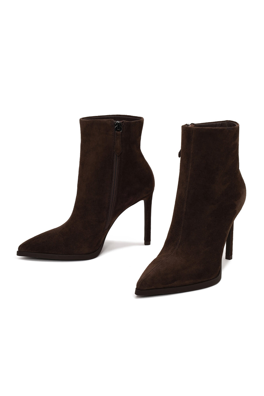 Woman Brown Zip Closure High Thin Heeled Suede Boots