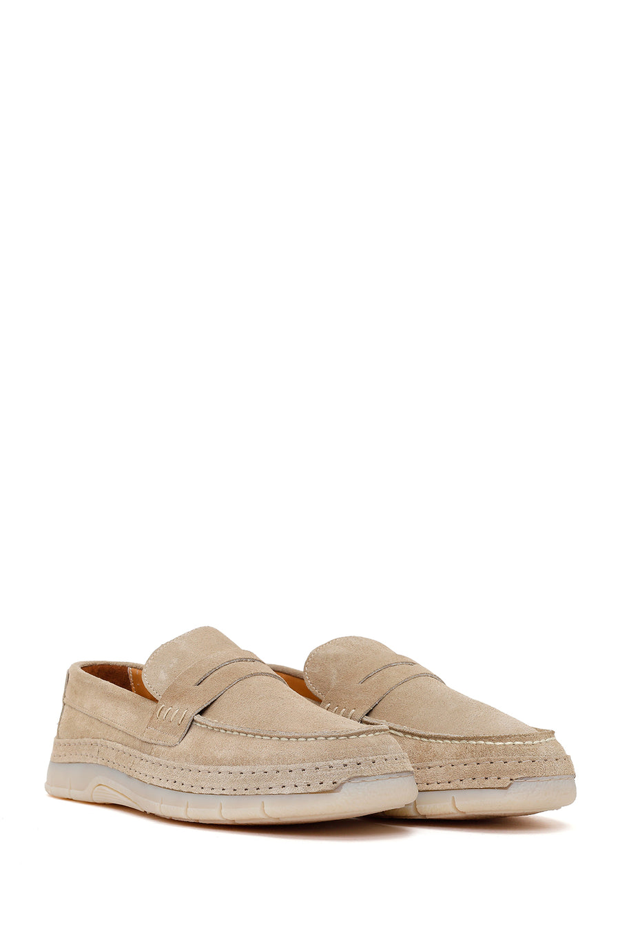 Men's Beige Chunky Suede Leather Loafers