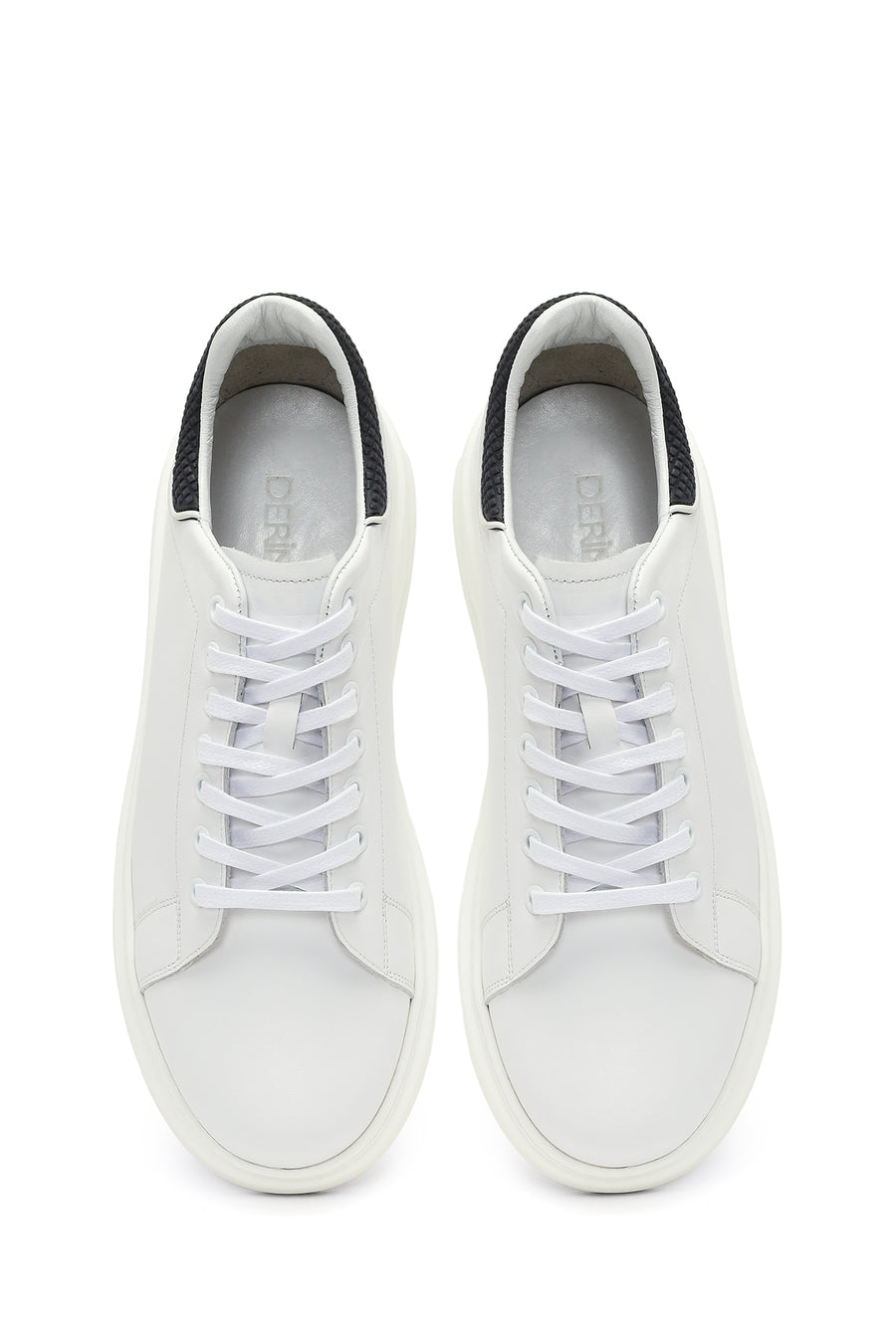 Men's White Lace-up Thick-Sole Leather Sneaker