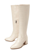 Women's Beige Crocodile Patterned Heeled Boots | Derimod