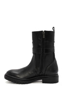 Women's Black Zippered Leather Boots | Derimod