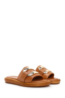 Women's Tan Leather Comfort Slippers | Derimod