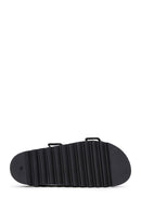 Women's Black Leather Stone Transparent Slippers | Derimod