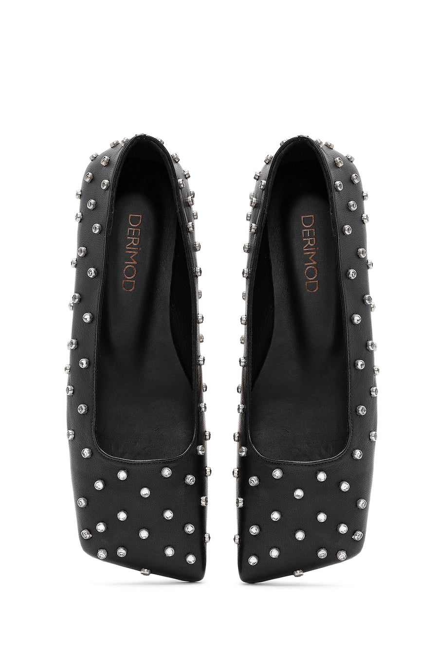 Women's Black Stone Detailed Leather Ballerinas