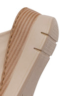 Woman Cream Wedge Heel Leather Comfort Slippers | Derimod