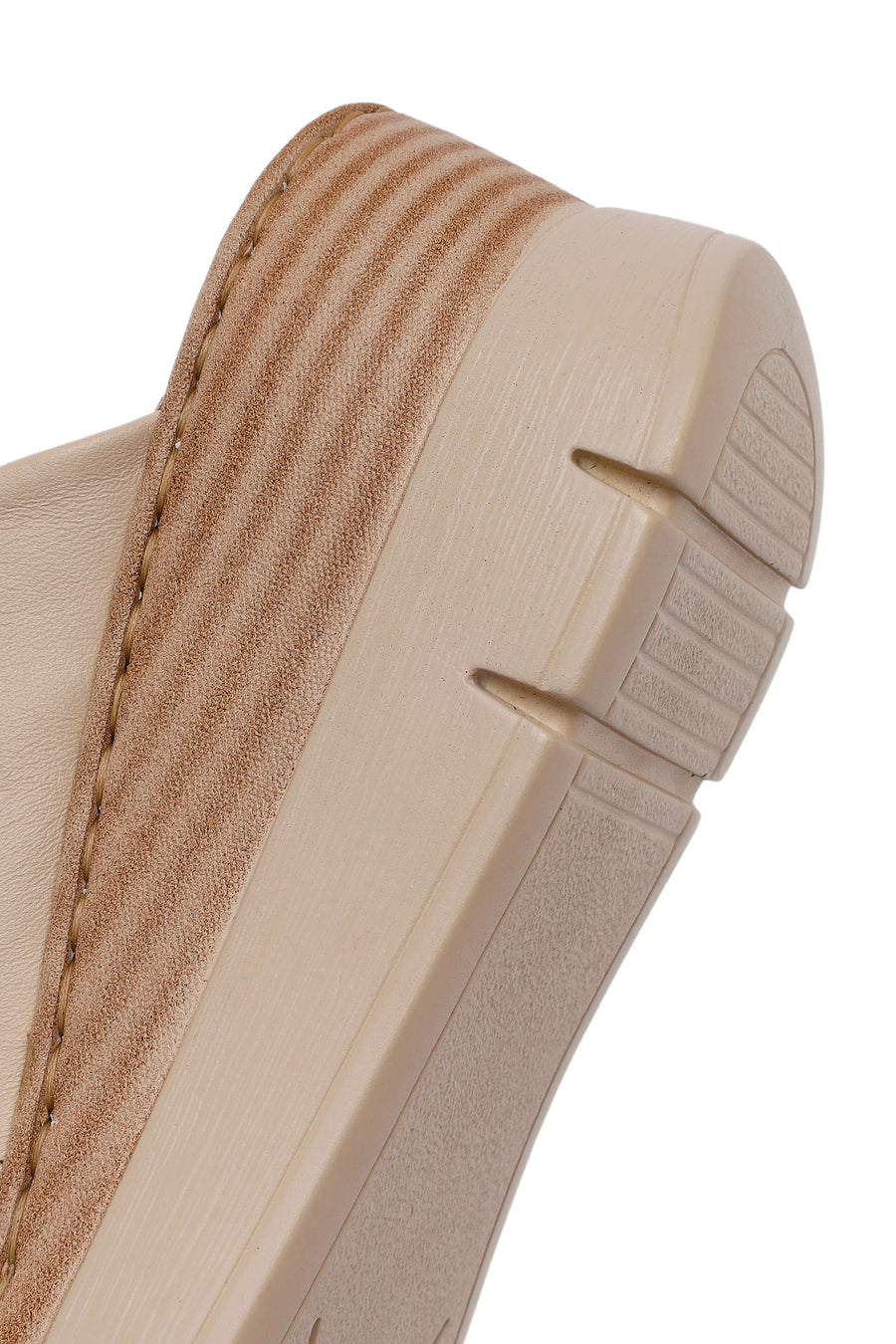 Woman Cream Wedge Heel Leather Comfort Slippers