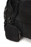 Woman Black Long-Strap Accessory-Detail Fabric Shoulder Bag | Derimod