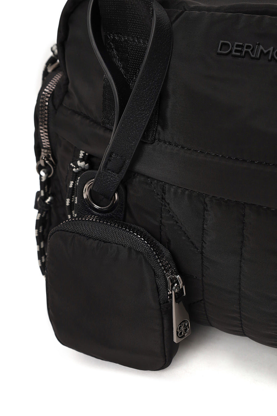 Woman Black Long-Strap Accessory-Detail Fabric Shoulder Bag