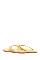 Woman Yellow Leather Toe-Post Slippers | Derimod