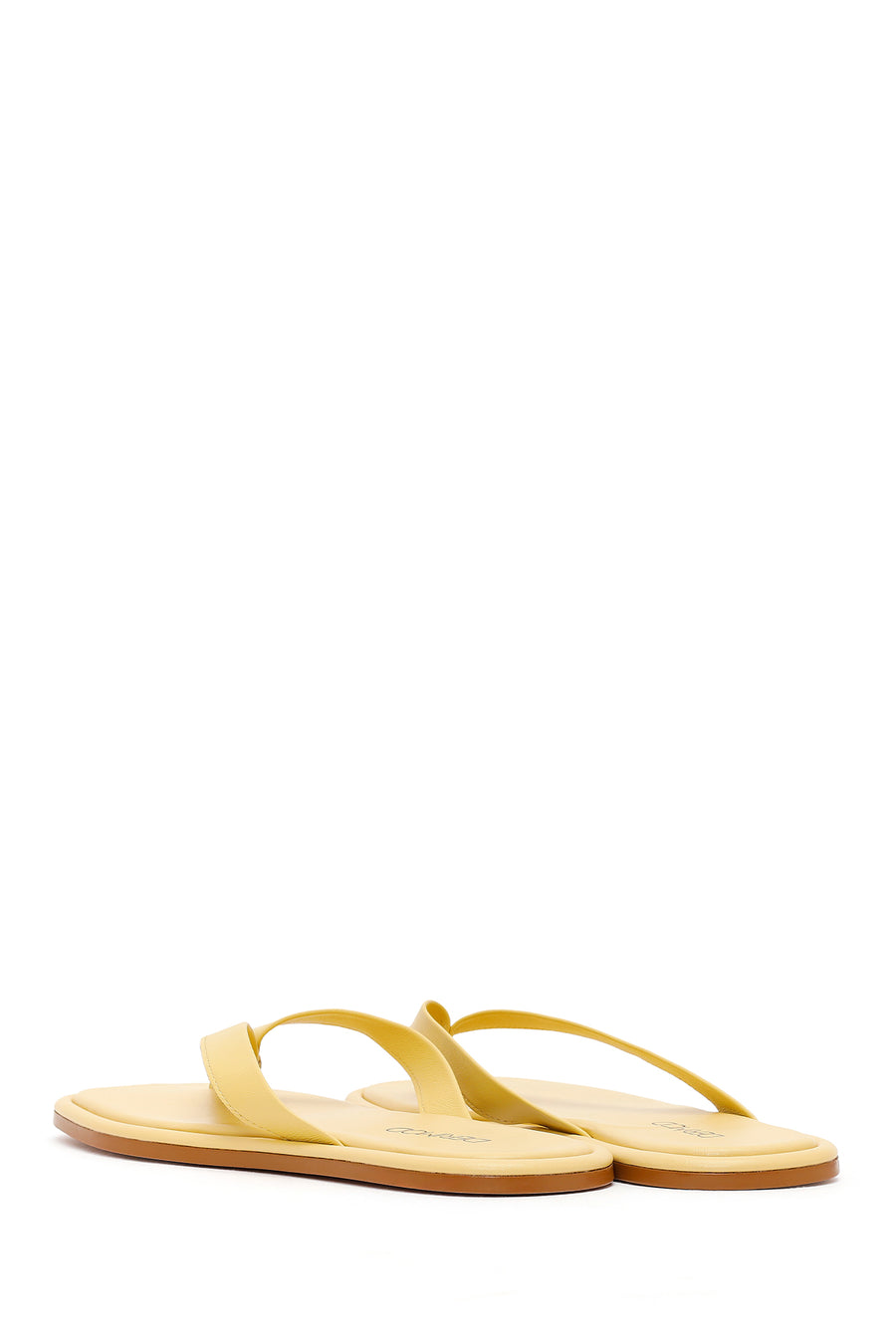 Woman Yellow Leather Toe-Post Slippers
