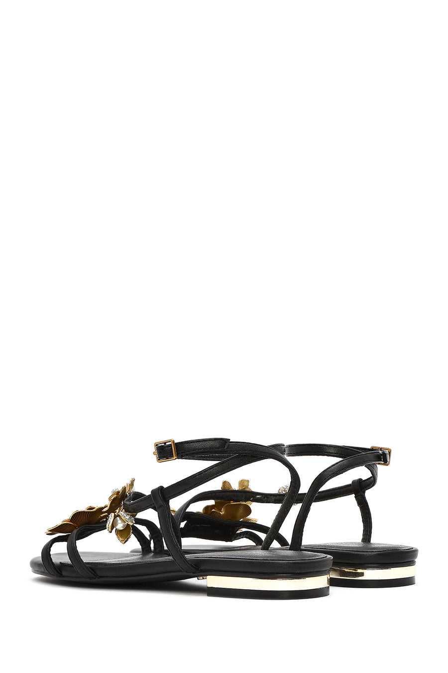 Women's Black Ankle Buckle Stoned Sandals