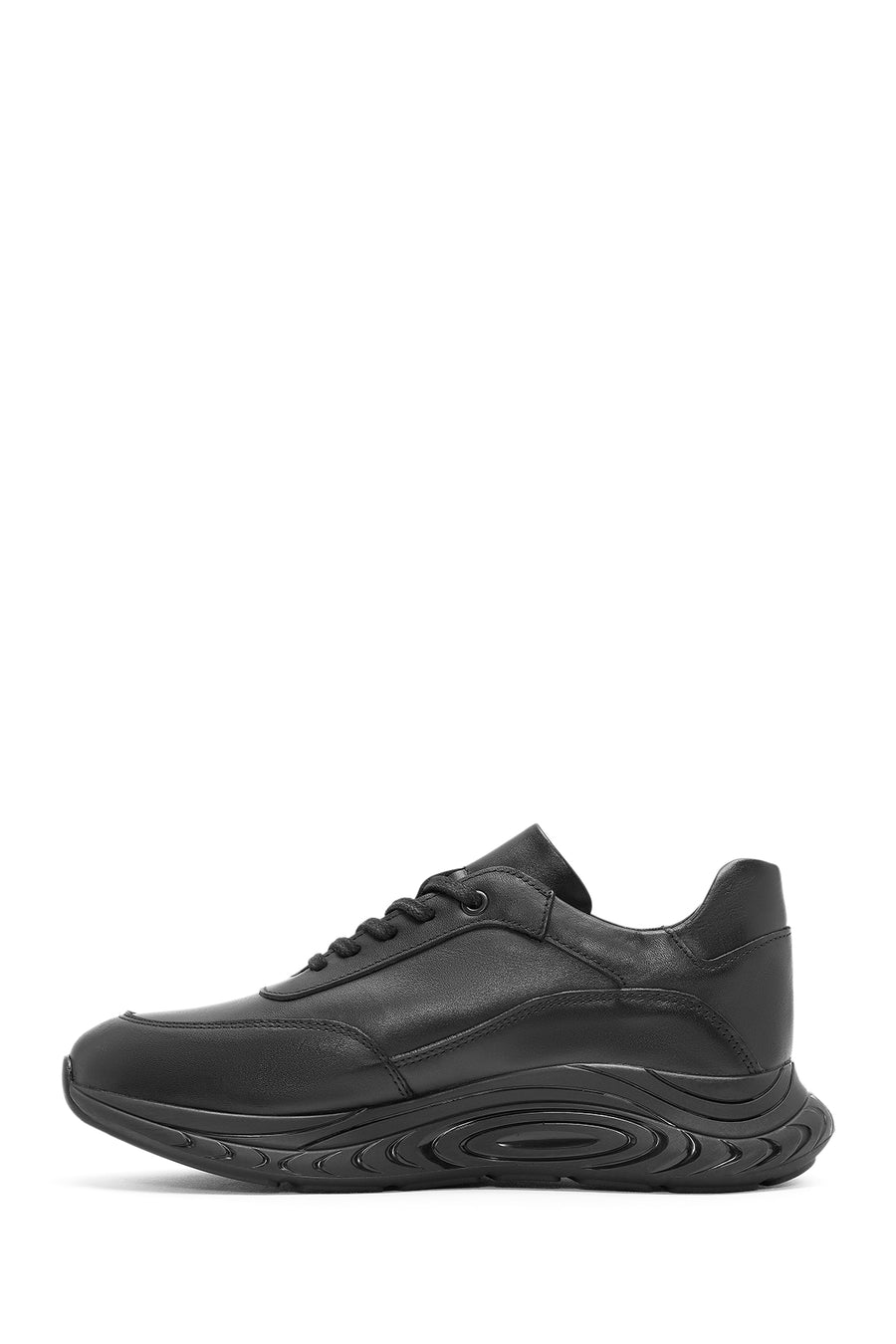 Erkek Siyah Bağcıklı Deri Sneaker