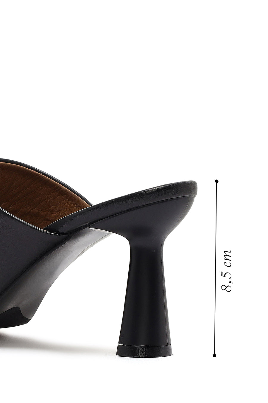 Women's Black Heeled Leather Slippers