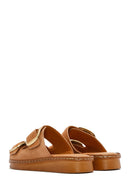 Women's Tan Buckle Suede Leather Comfort Slippers | Derimod