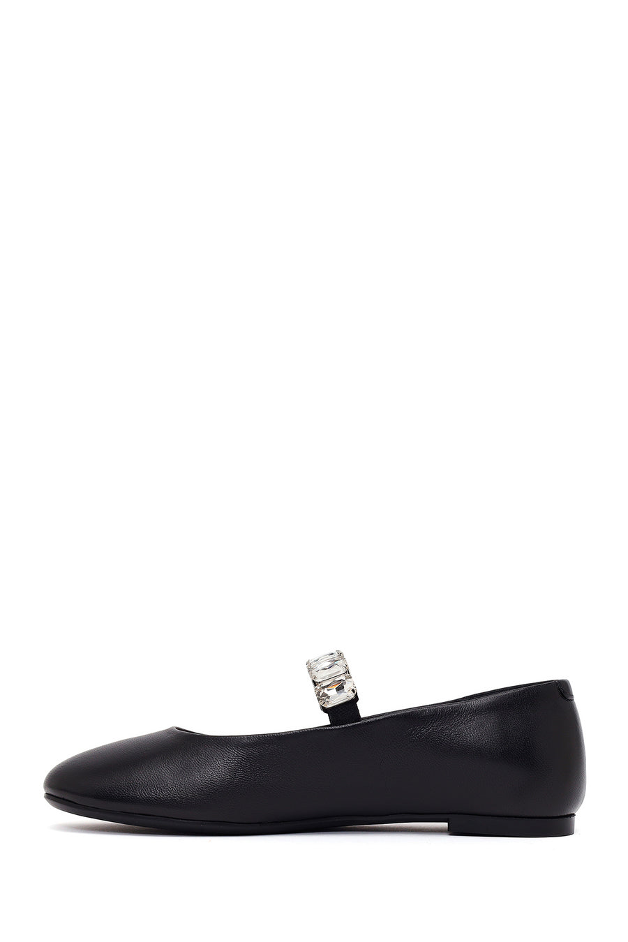 Woman Black Embellished Leather Ballerine Shoes