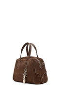 Woman Brown Long-Strap Suede Shoulder Bag | Derimod