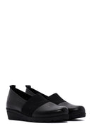 Women's Black Leather Wedge Heel Comfort Loafer | Derimod