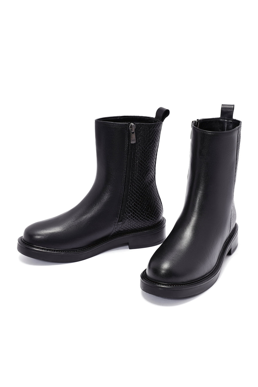 Women's Black Zipper Patterned Leather Boots