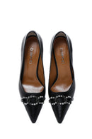Kadın Siyah Deri Taşlı Topuklu Ayakkabı | Derimod