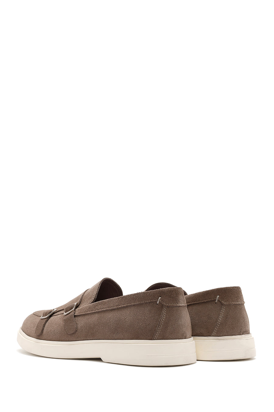 Men's Beige Double Buckle Suede Leather Loafer