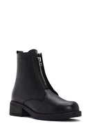 Women's Black Leather Zippered Boots | Derimod