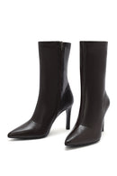 Women's Brown Zippered Thin Heel Leather Boots | Derimod