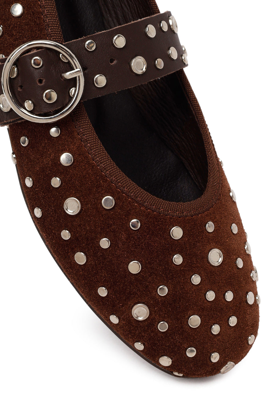 Woman Brown Strappy Studded Suede Leather Ballet Flat