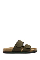 Men's Khaki Nubuck Leather Slippers | Derimod