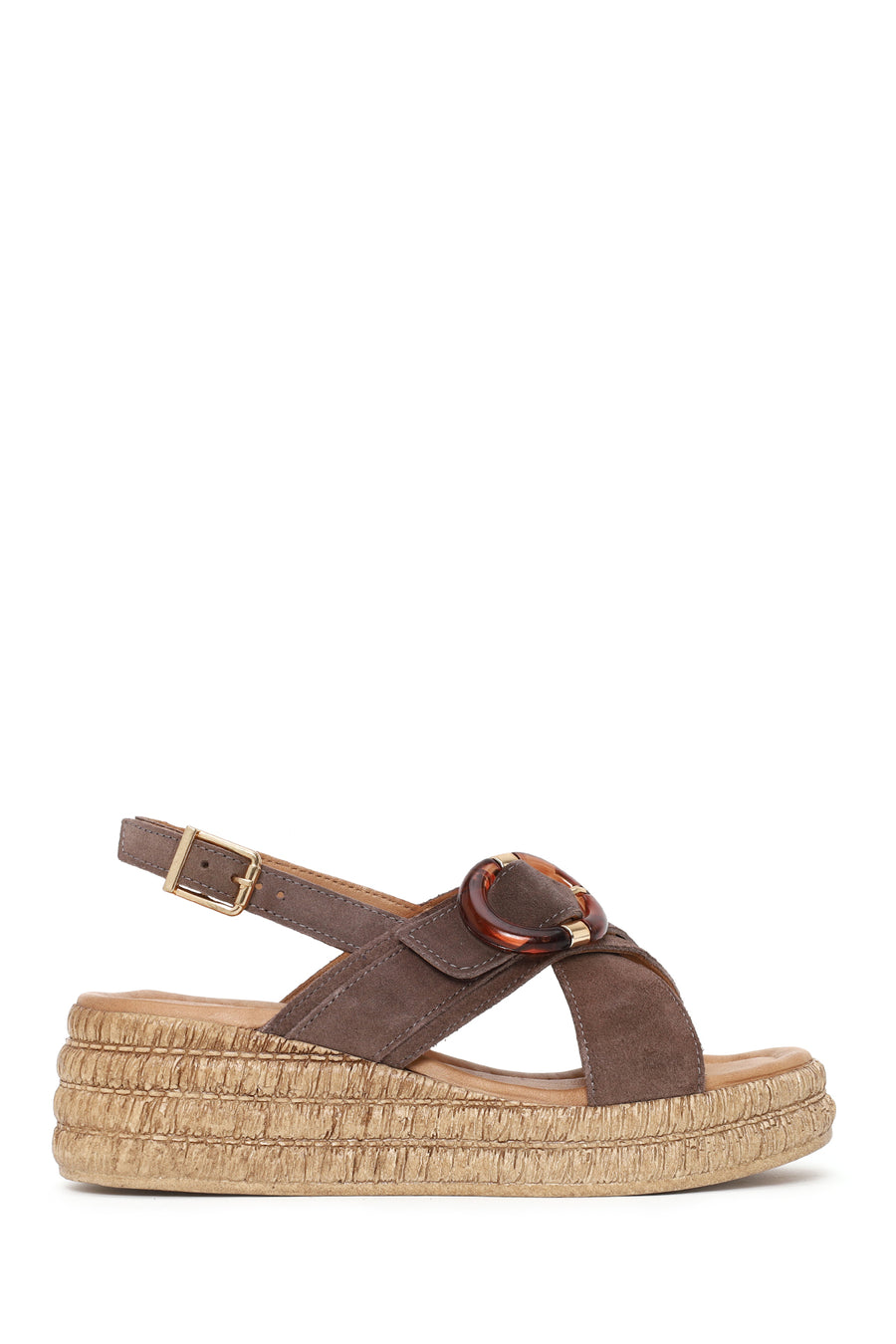 Woman Mink Buckled Wedge Heel Suede Sandal 26SFD362010 | Derimod