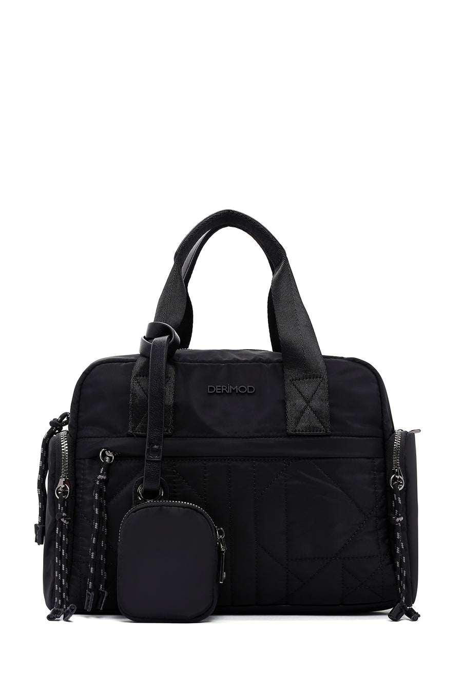 Women's Black Long Strap Accessory Detailed Fabric Handbag