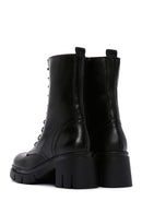 Women's Black Leather Zippered Heeled Boots | Derimod