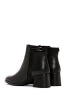 Women's Black Zipper Heeled Leather Boots | Derimod