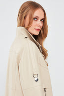 Luisa Women's Beige Oversize Leather Coat | Derimod