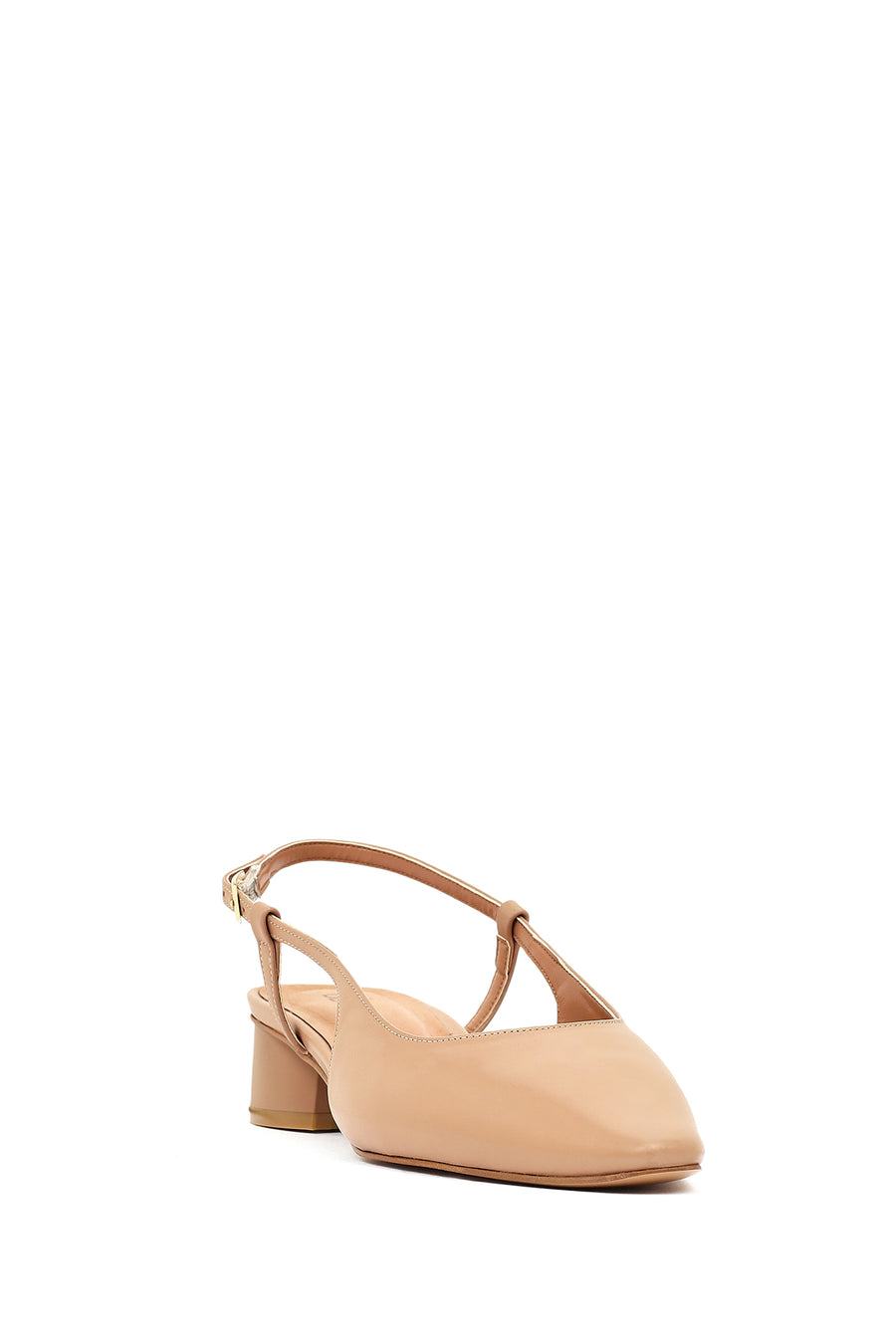 Women's Beige Open Back Short Chunky Heel Leather Ballet Flats
