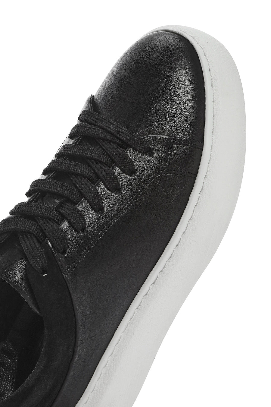 Erkek Siyah Bağcıklı Kalın Tabanlı Deri Sneaker