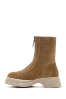 Women's Tan Suede Leather Zippered Thick Soled Casual Boots | Derimod