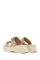 Women's Beige Thick Soled Suede Leather Slippers | Derimod