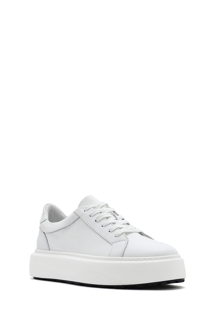 Men's White Lace-up Thick-Sole Leather Sneaker