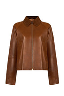 Devon Woman Camel A-From Leather Jacket | Derimod