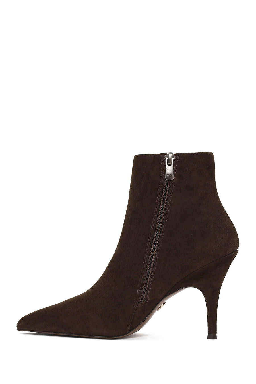 Woman Brown Zip Closure High Thin Heeled Suede Boots