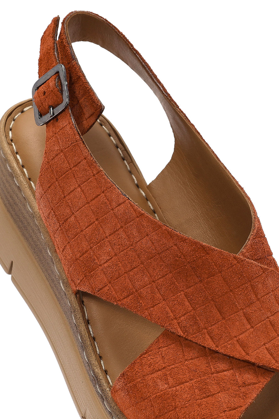 Women's Tan Suede Leather Wedge Heeled Ankle Buckle Comfort Sandals