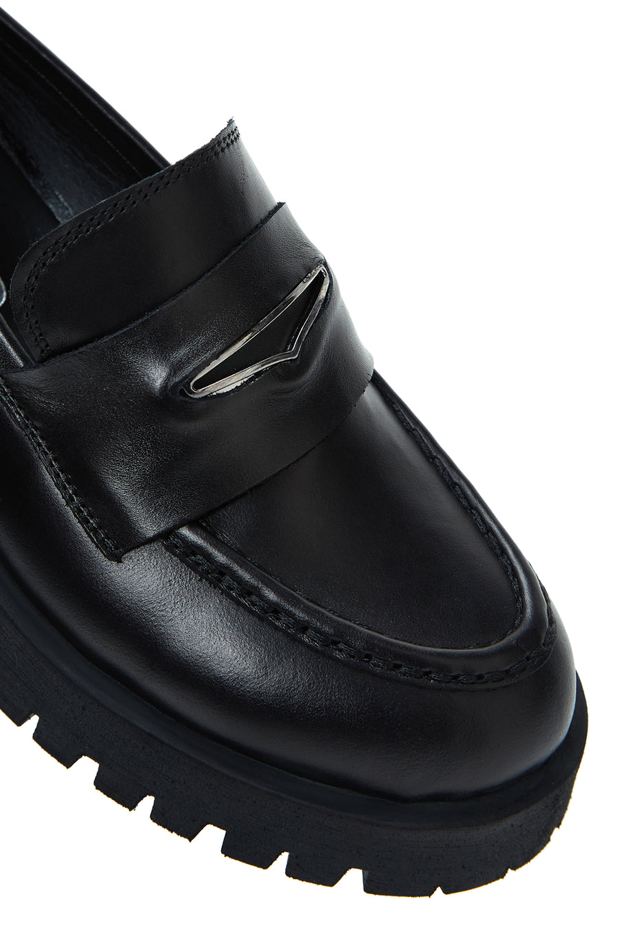 Kadın Siyah Deri Maskülen Loafer
