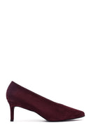 Women Burgundy Short Thin Heeled Suede Leather Stiletto | Derimod