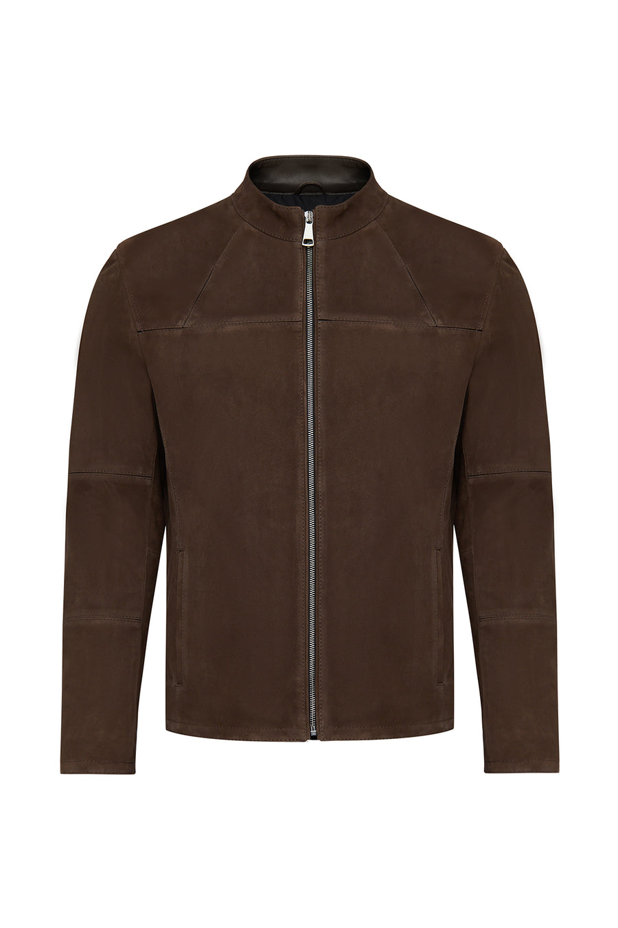 Neymar Men's Chestnut Man Collar Slim-Fit Suede Leather Jacket