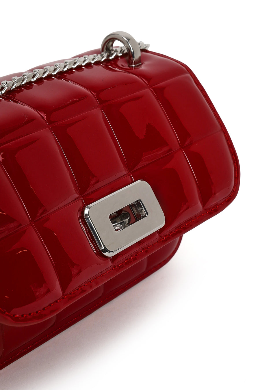 Woman Red Long-Strap Quilted Mini Crossbody Bag