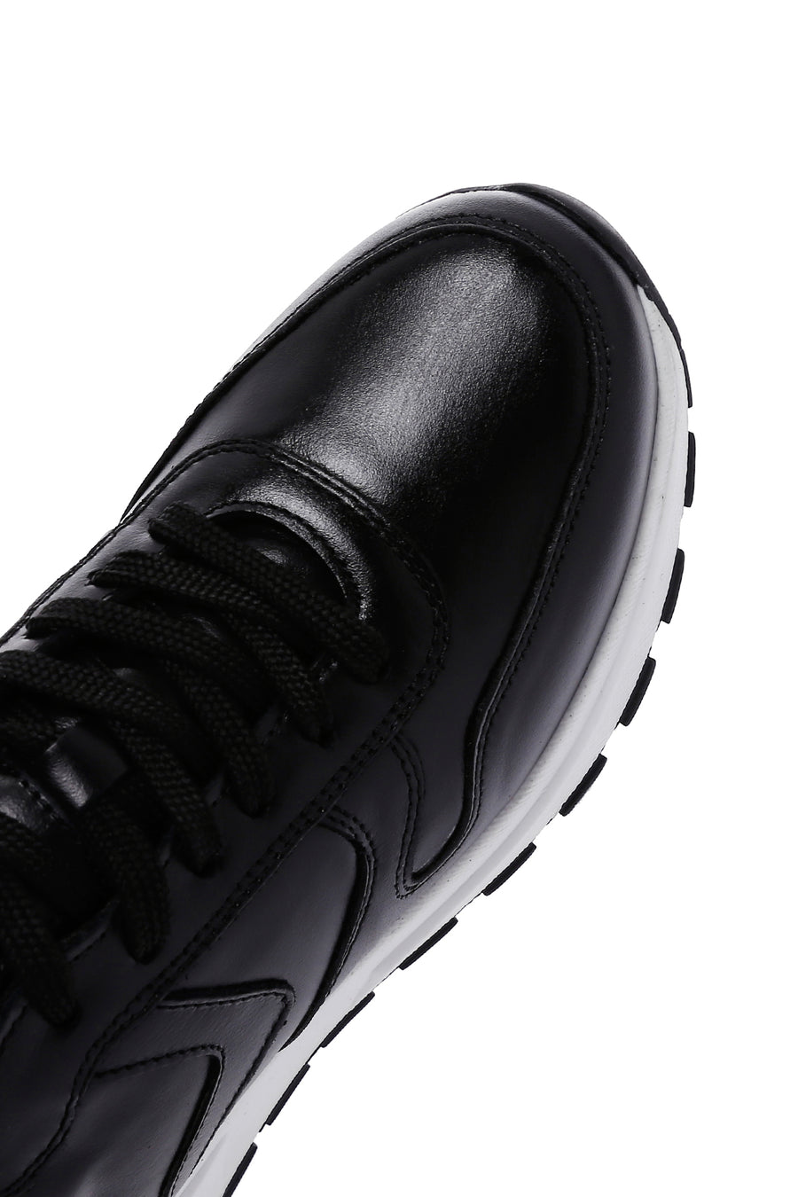 Women's Black Thick Soled Leather Sneaker
