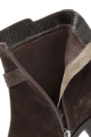 Women's Brown Zippered Suede Leather Boots | Derimod